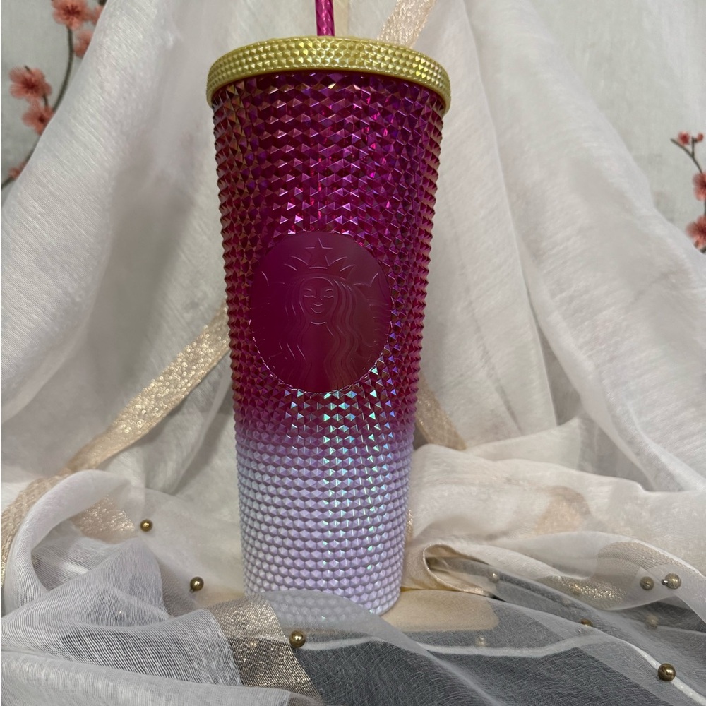 Starbucks Fuchsia and Lavender Studded Tumbler with Gold Lid